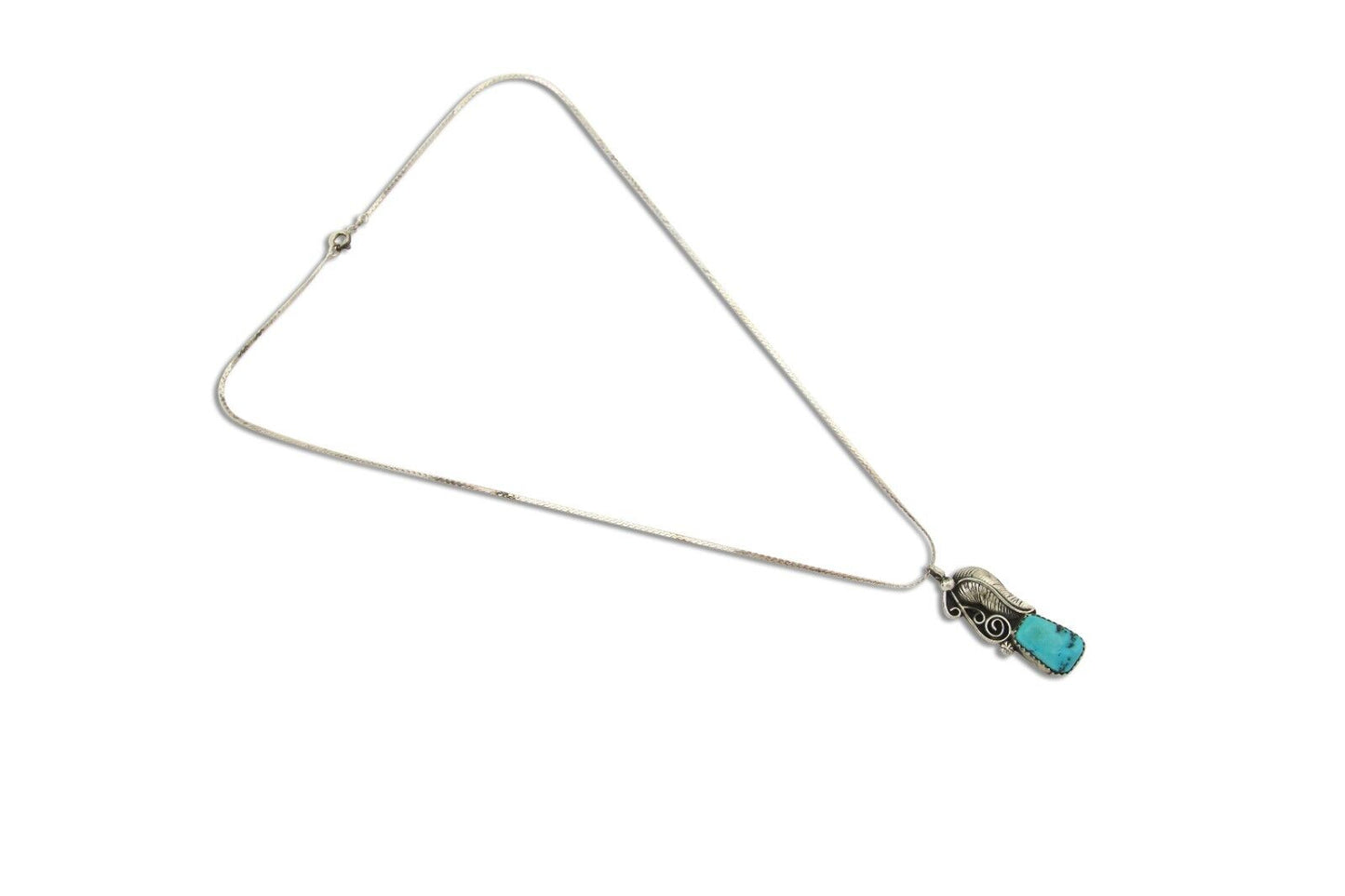 Navajo Necklace 925 Silver Natural Turquoise Artist Signed MZR+ C.80's