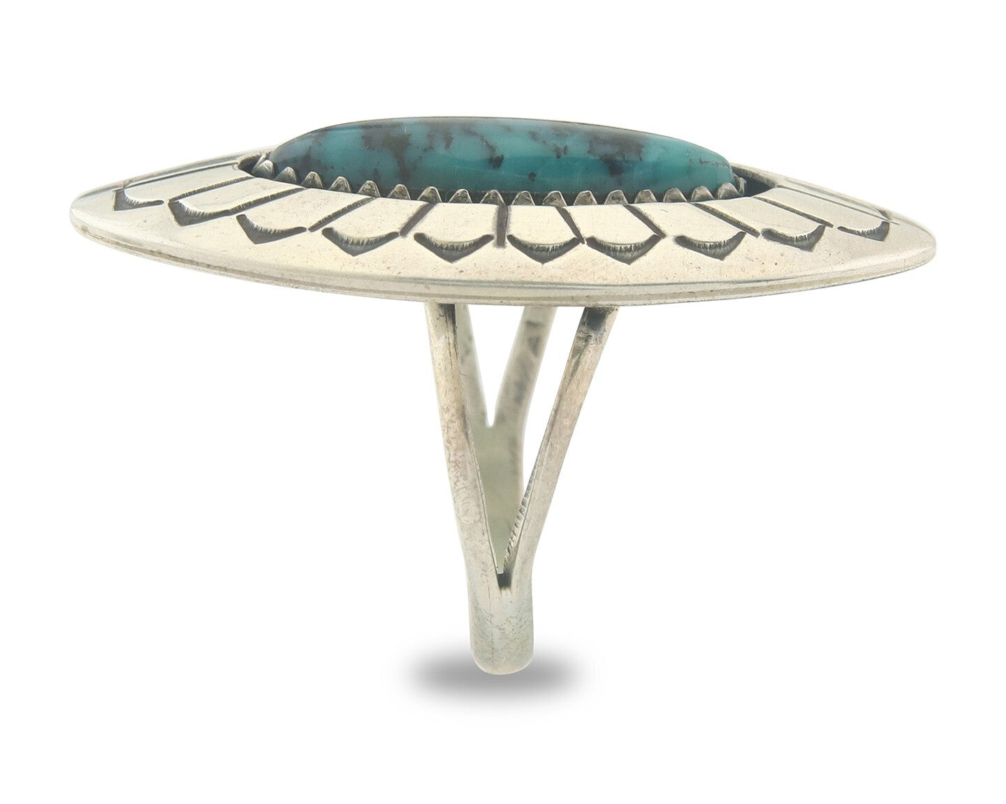 Vintage Navajo Ring 925 Sterling Authentic Traditional Turquoise Size 7.5