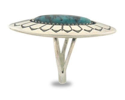 Vintage Navajo Ring 925 Sterling Authentic Traditional Turquoise Size 7.5