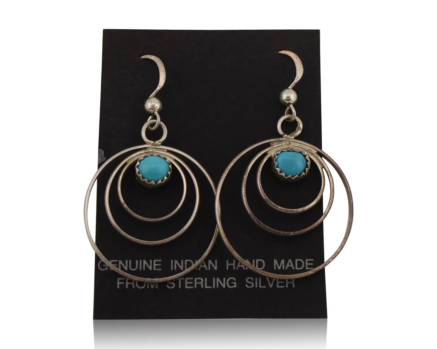 Navajo Dangle Handmade Earrings 925 Silver Blue Turquoise Native Artist C.80's