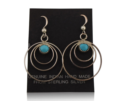 Navajo Dangle Handmade Earrings 925 Silver Blue Turquoise Native Artist C.80's