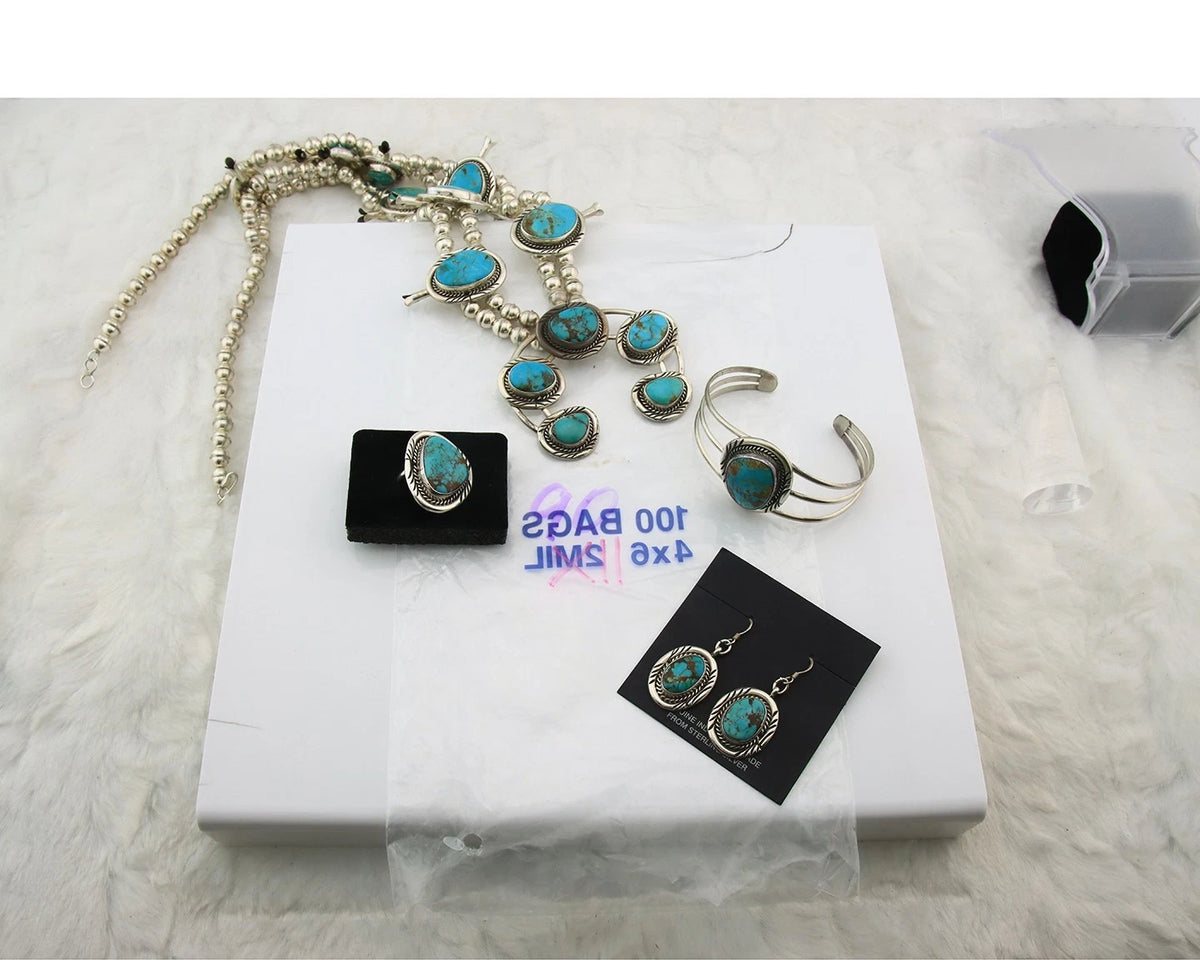 Navajo Squash Necklace Set Sterling Silver Turquoise Authentic Signed K Henry