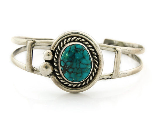 Navajo Cuff Bracelet Sterling Silver Turquoise Vintage Artist Signed C Montoya