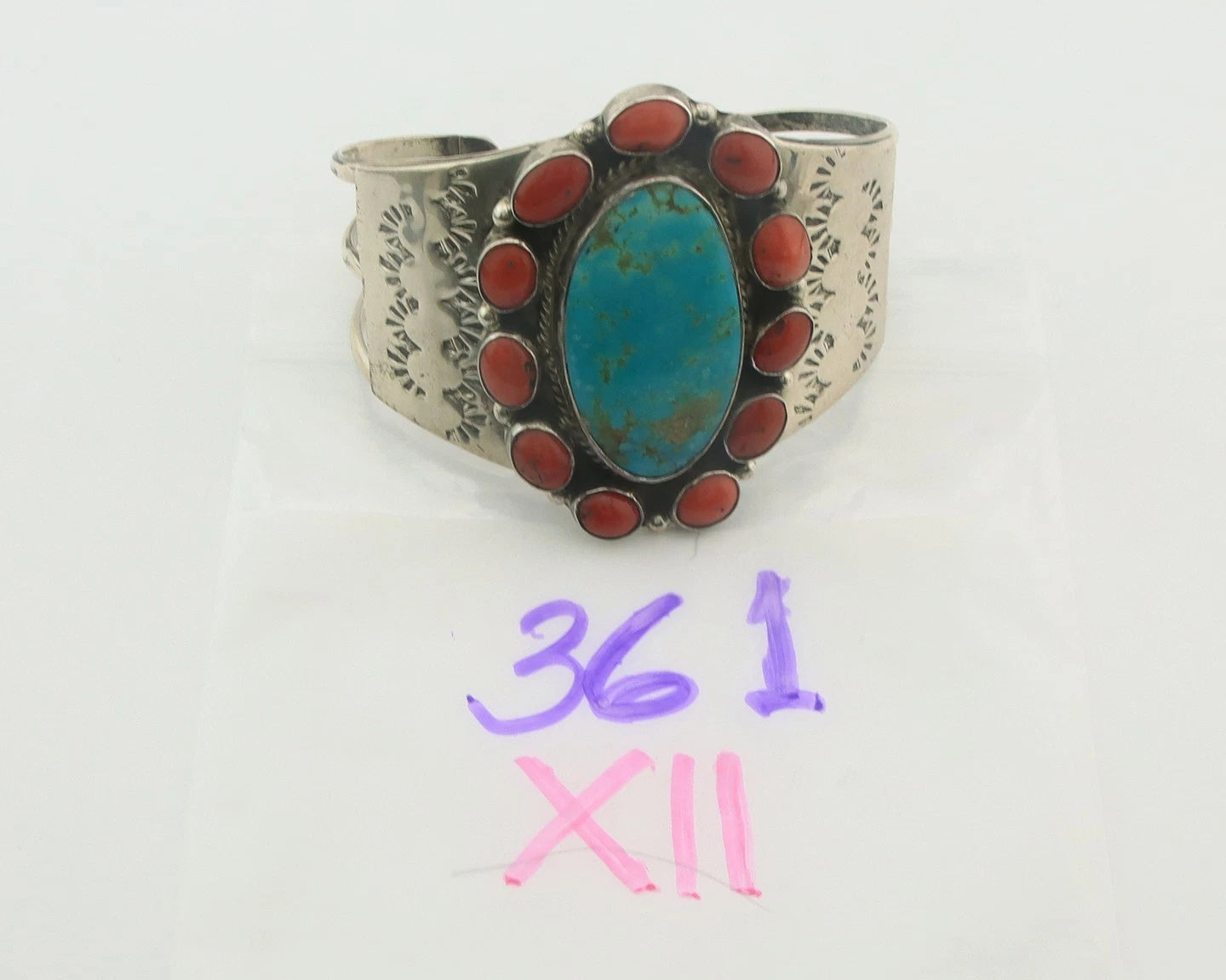 Navajo Cuff Bracelet Sterling Silver Natural Gemstone Vintage Handmade