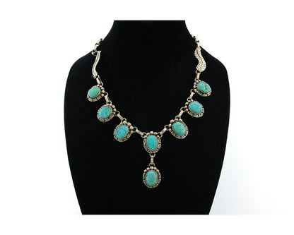 Navajo Necklace Sterling Silver Turquoise Vintage Signed Gecko