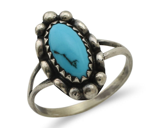 Navajo Ring 925 Silver Sleeping Beauty Turquoise Signed SkyStone Creations C80s