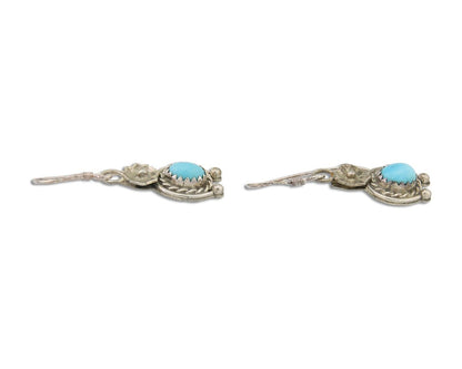 Navajo Dangle Earrings 925 Silver Natural Turquoise Artist Signed DB C.80's