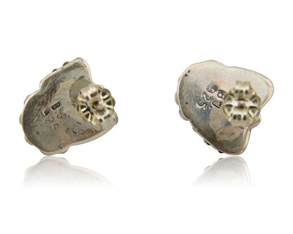 Navajo Handmade Earrings 925 Silver Blue Turquoise Artist Signed BJ C.80s