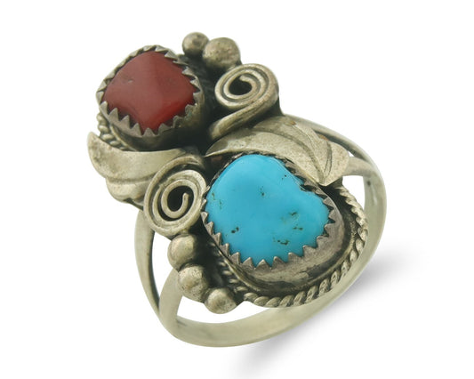 Vintage Navajo Ring 925 Sterling Natural Gemstones Signed Justin Morris Sz 9.0