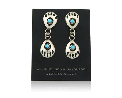 Navajo Earrings 925 Silver Dangle Paw Turquoise Native American Artist C.80's