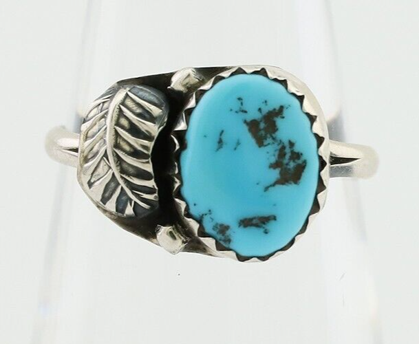 Navajo Ring 925 Silver Sleeping Beauty Turquoise Native American Artist C.80's