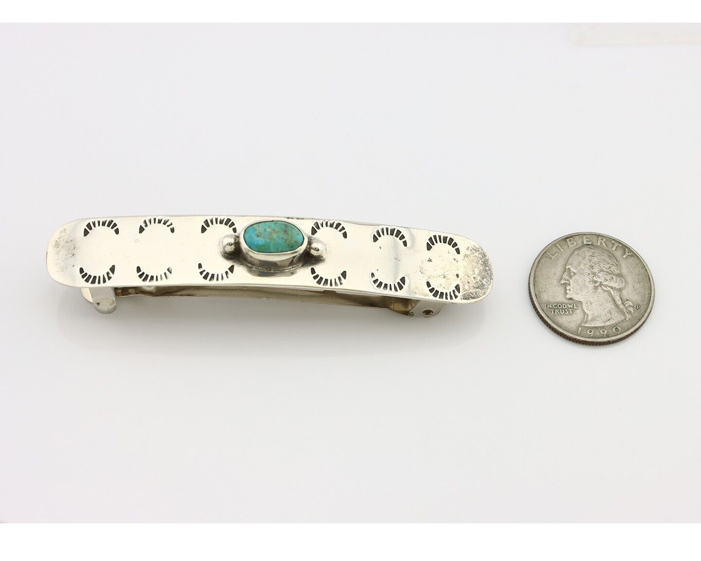 Women Navajo Hair Clip Barrette 925 Silver Hand Stamped Native American Artist