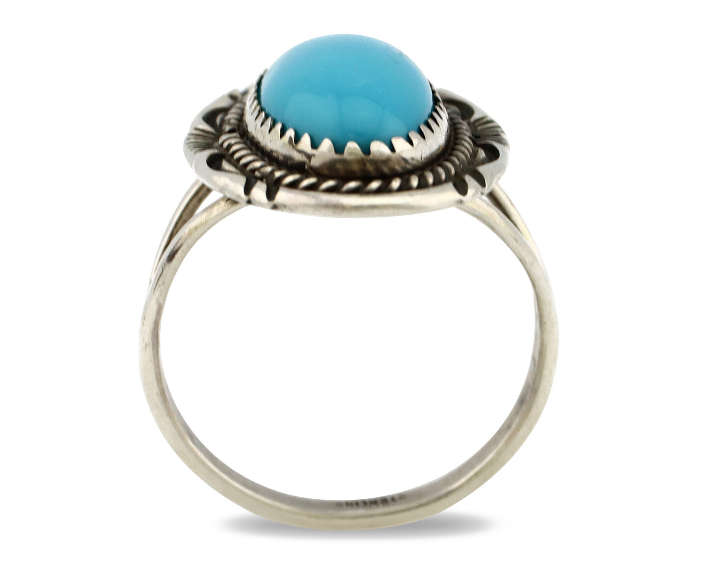 Navajo Ring .925 Silver Sleeping Beauty Turquoise Artist Signed Anna Begay C80s