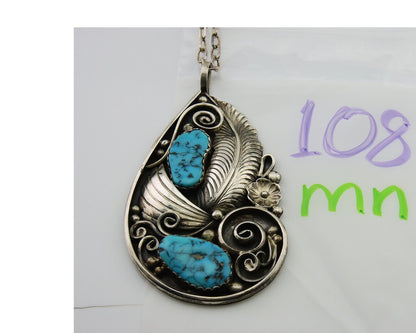 Navajo Necklace 925 Silver Natural Turquoise Artist Signed PM C.80's
