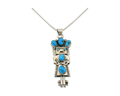 Navajo Kachina Necklace Sterling Silver Natural Turquoise Vintage Signed