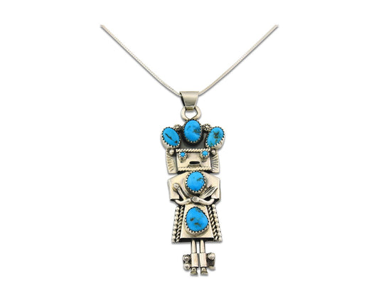 Navajo Kachina Necklace Sterling Silver Natural Turquoise Vintage Signed