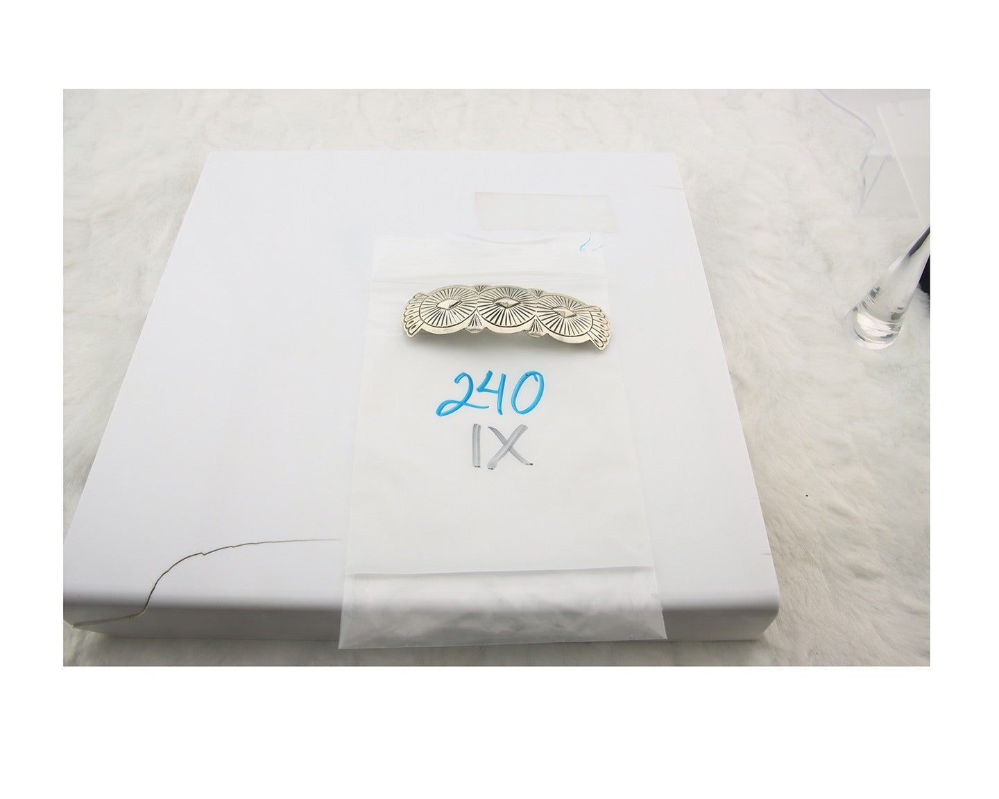 Vintage Navajo Barrette 925 Sterling Silver Hand Stamped Authentic Native Artist