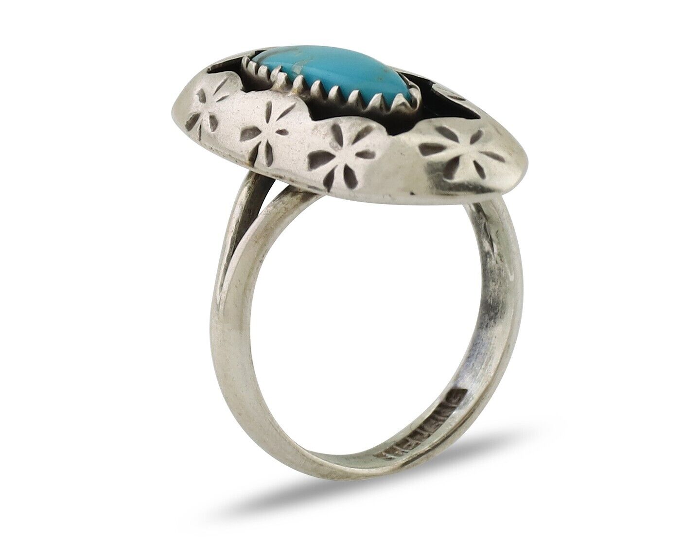 Navajo Ring 925 Silver Natural Blue Turquoise Native American Artist C.80's