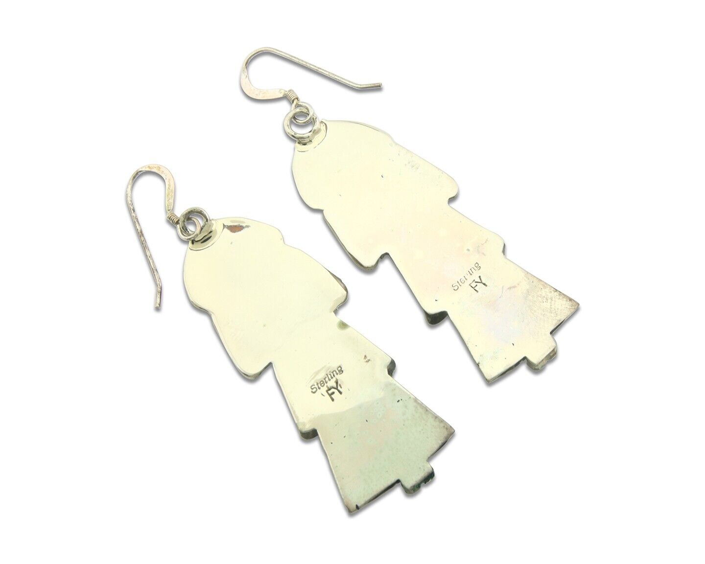 Navajo Earrings 925 Silver Kachina Natural Turquoise Signed Frank Yazzie C.80's