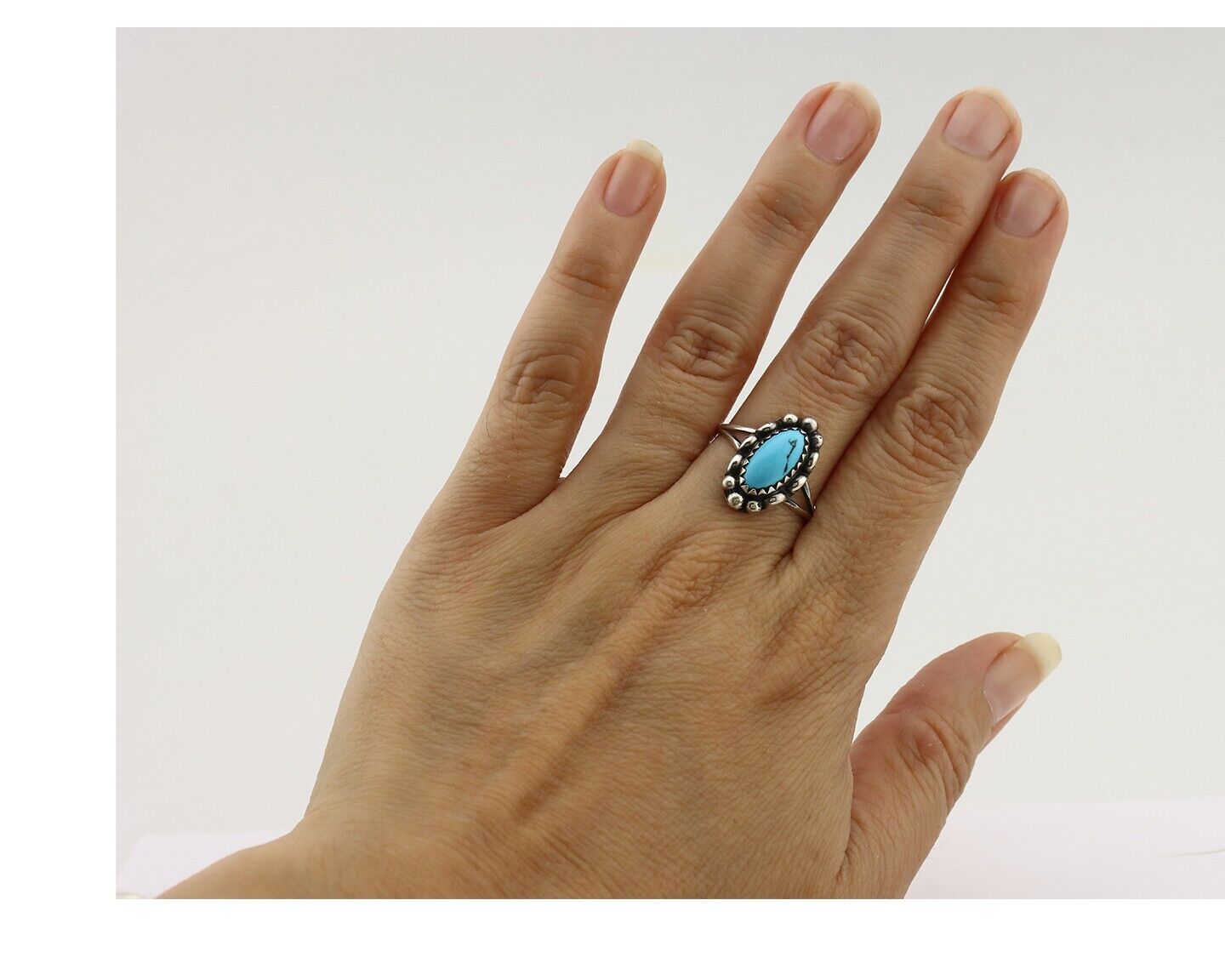 Navajo Ring 925 Silver Sleeping Beauty Turquoise Signed SkyStone Creations C80s