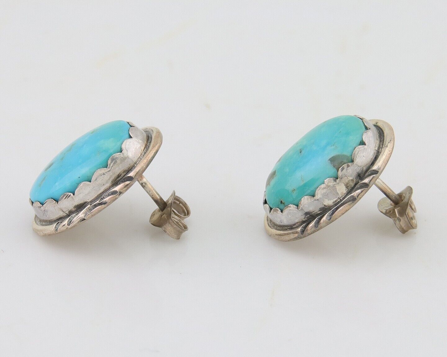 Navajo Earrings 925 Blue Kingman Turquoise Native American Artist C80s