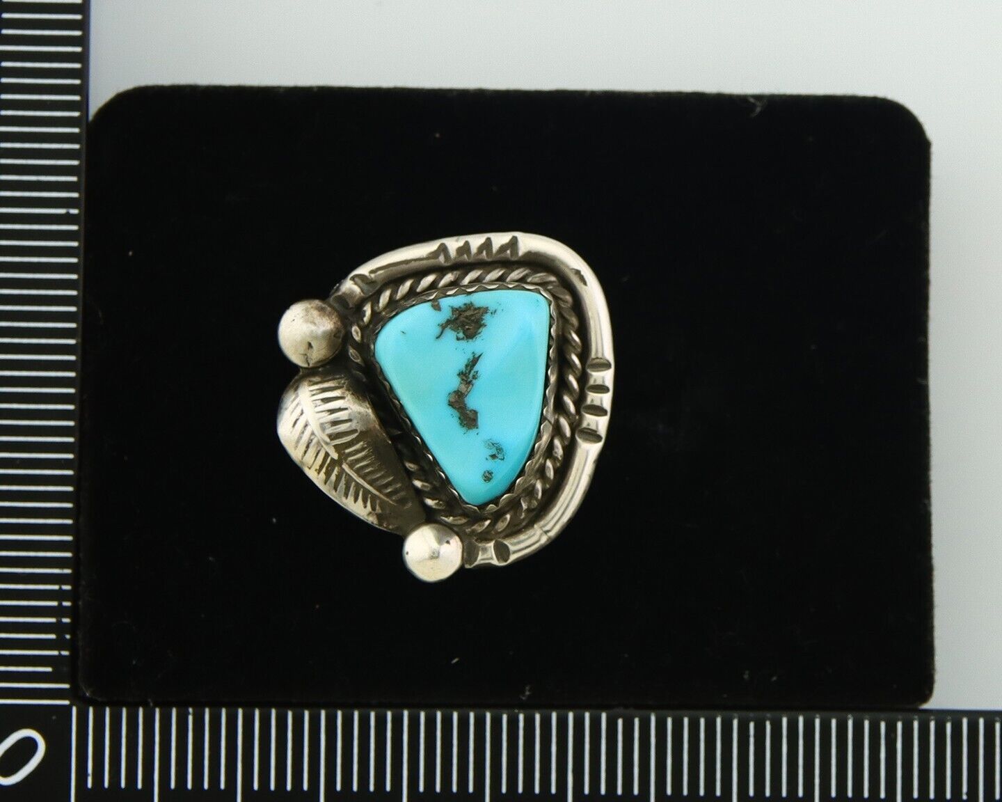 Navajo Ring 925 Sterling Natural Blue Turquoise Native Artist C.80's Size 5.25
