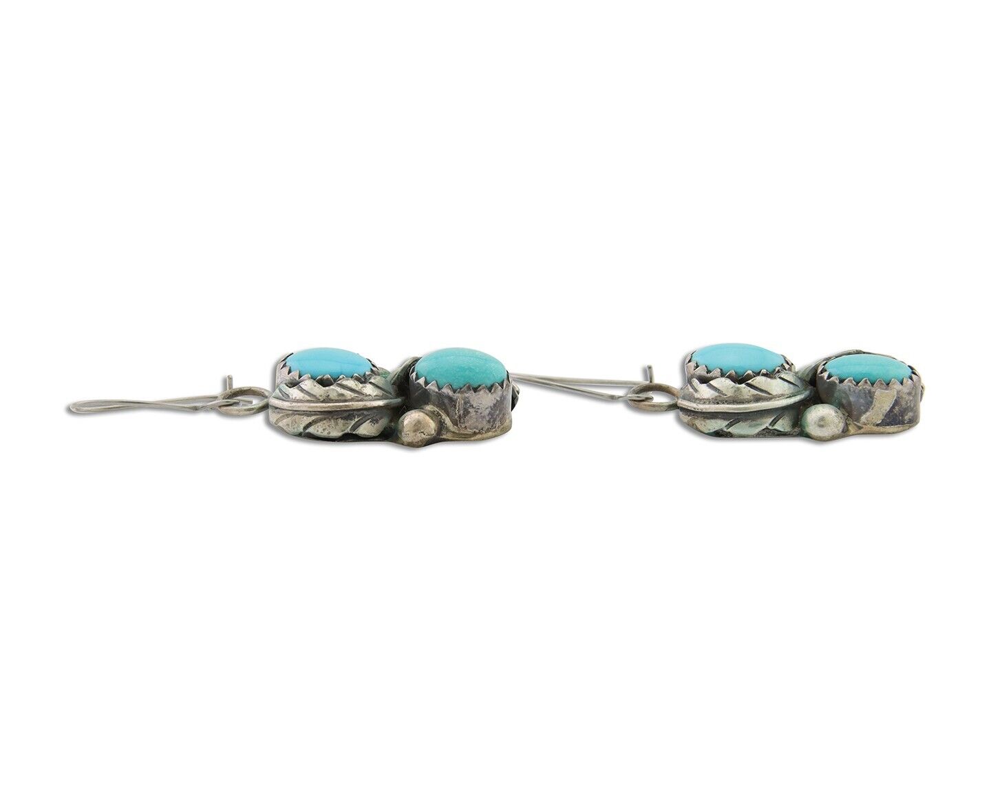 Navajo Dangle Earrings 925 Silver Natural Turquoise Native American Artist C80s