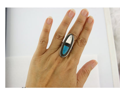 Vintage Navajo Ring 925 Sterling Silver Turquoise Signed Wilbur Yazzie Size 8.0
