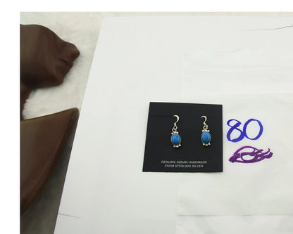 Navajo Dangle Earrings Sterling Silver Lapis Native American Artist