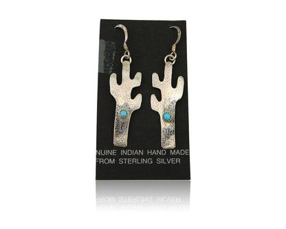 Navajo Cactus Earrings 925 Silver Natural Turquoise Native Artist C.80's