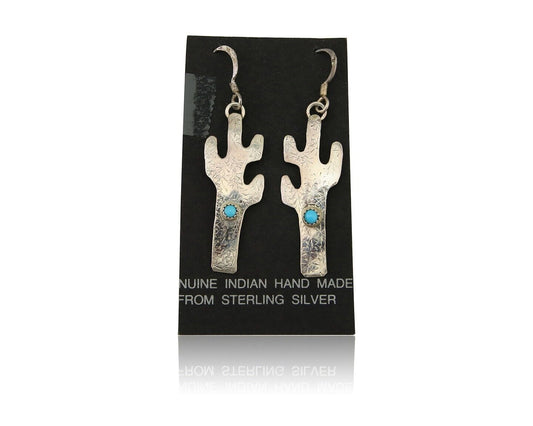 Navajo Cactus Earrings 925 Silver Natural Turquoise Native Artist C.80's