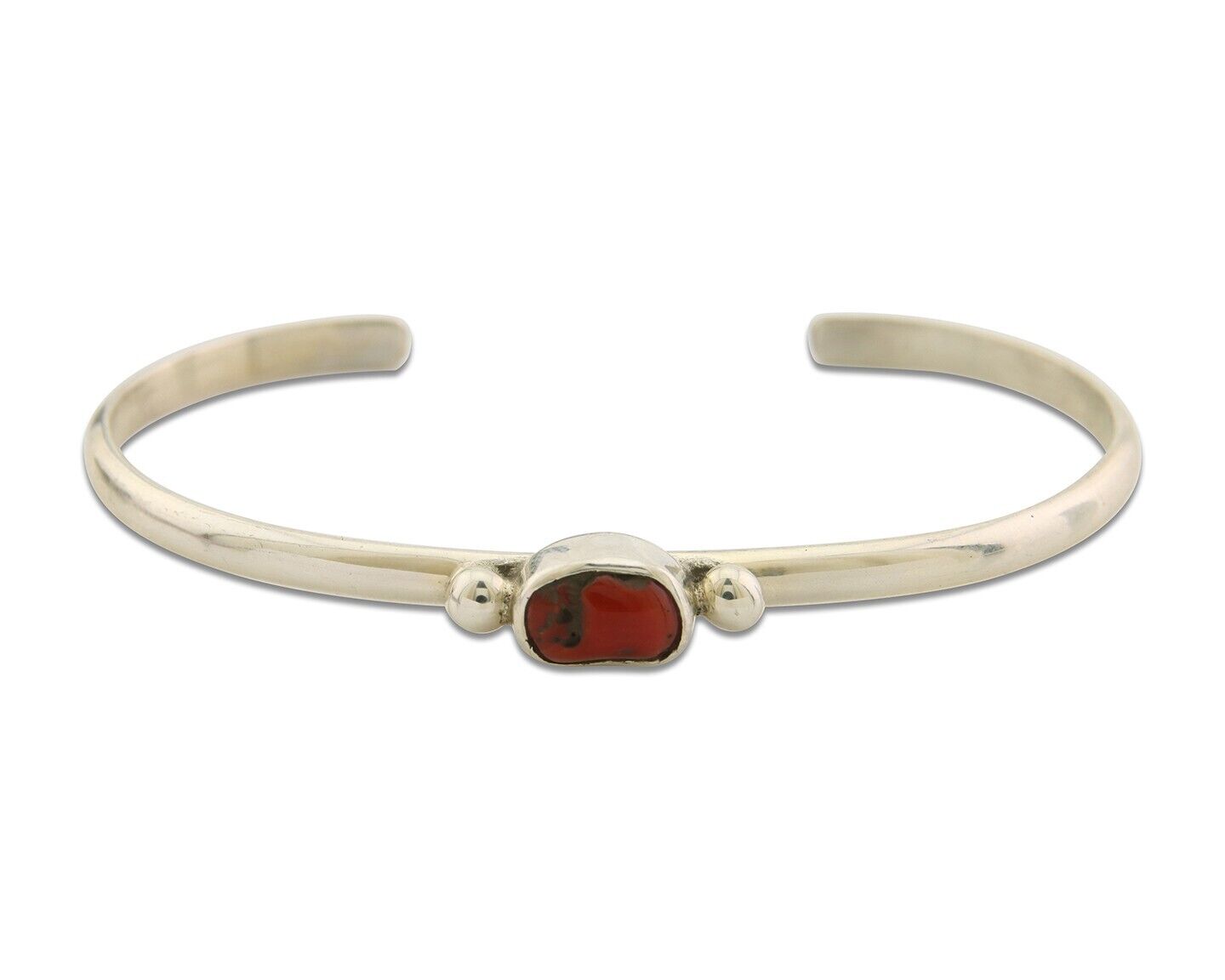 Navajo Bracelet .925 Silver Natural Red Coral Cuff Native American Artist C.80's