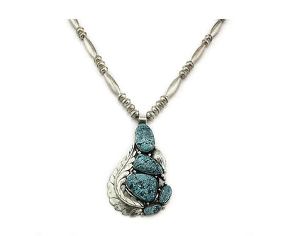 Navajo Bead Necklace Sterling Silver Fine Spiderweb Turquoise Signed Tom Willeto
