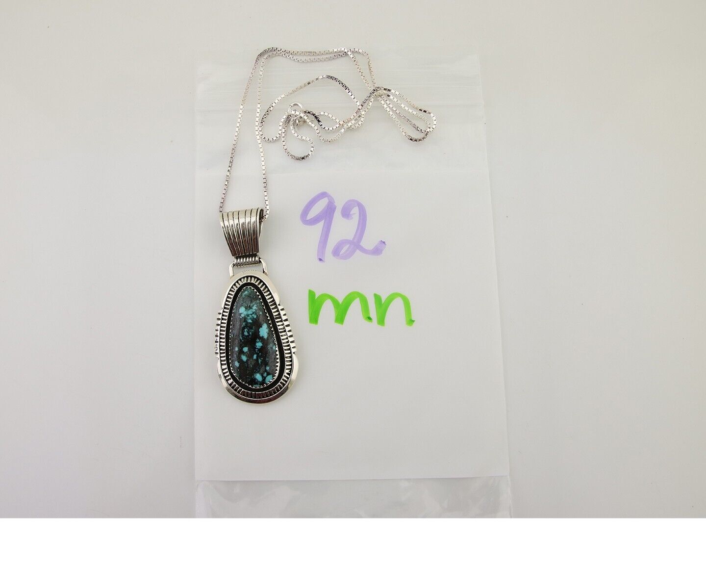 Navajo Necklace 925 Silver Natural Turquoise Artist Signed Mike Begay C.80's