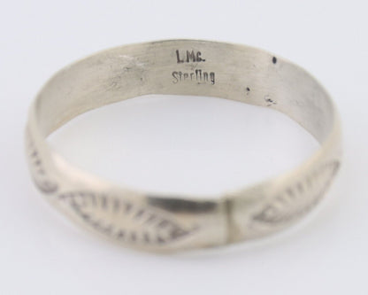 Navajo Hand Stamped Band 925 Silver 5.0 mm Signed Larry Chavez Size 11 C.80's