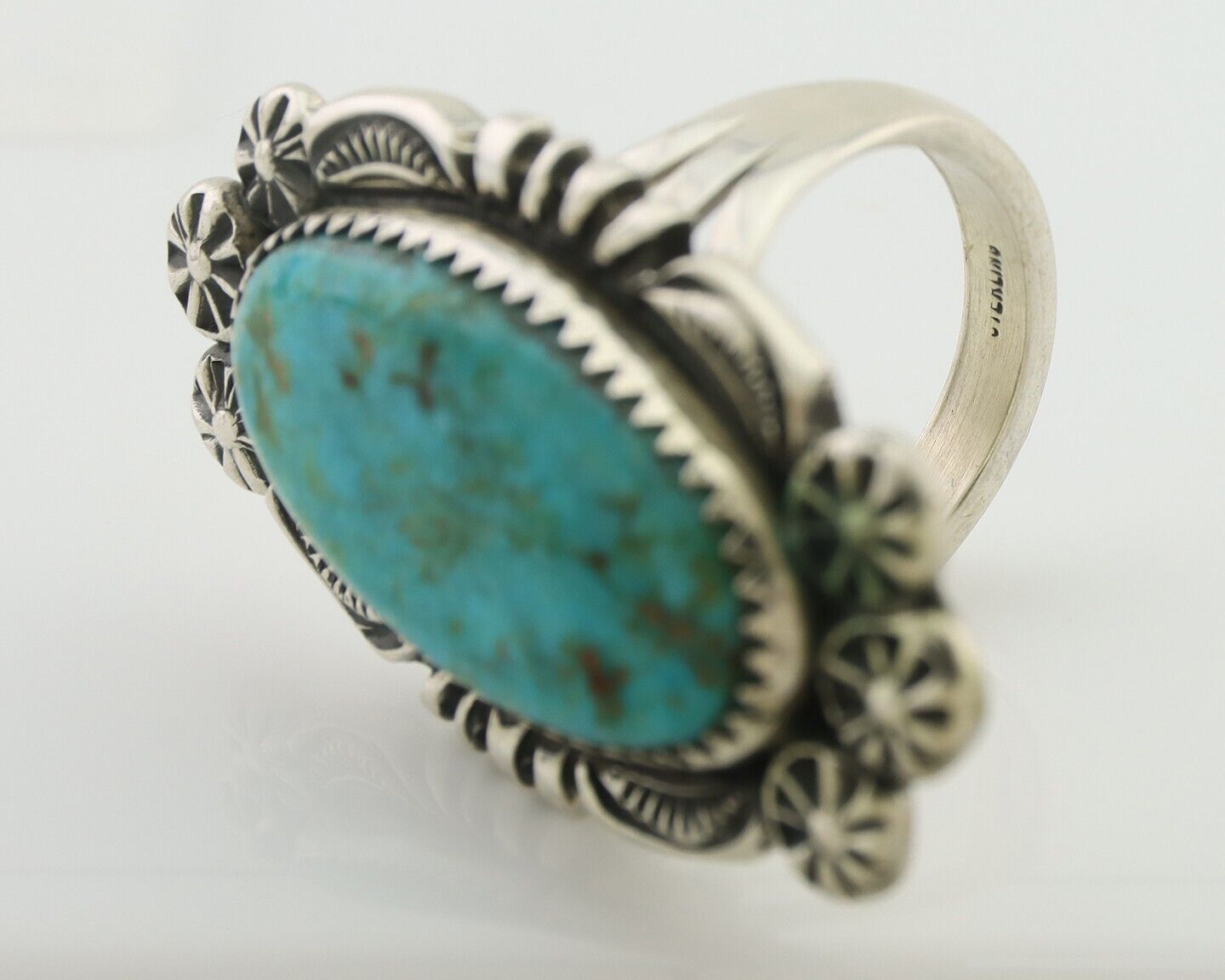 Navajo Ring 925 Silver Kingman Turquoise Big Oval Stone C.80's