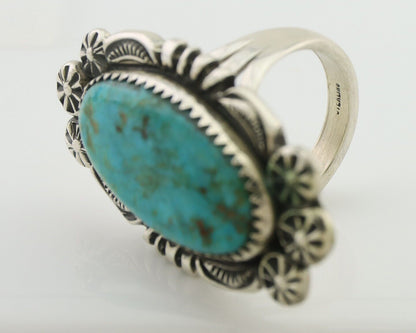 Navajo Ring 925 Silver Kingman Turquoise Big Oval Stone C.80's
