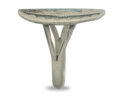 Navajo Ring 925 Sterling Natural Chip Inlay Blue Turquoise C.80's Size 6.0
