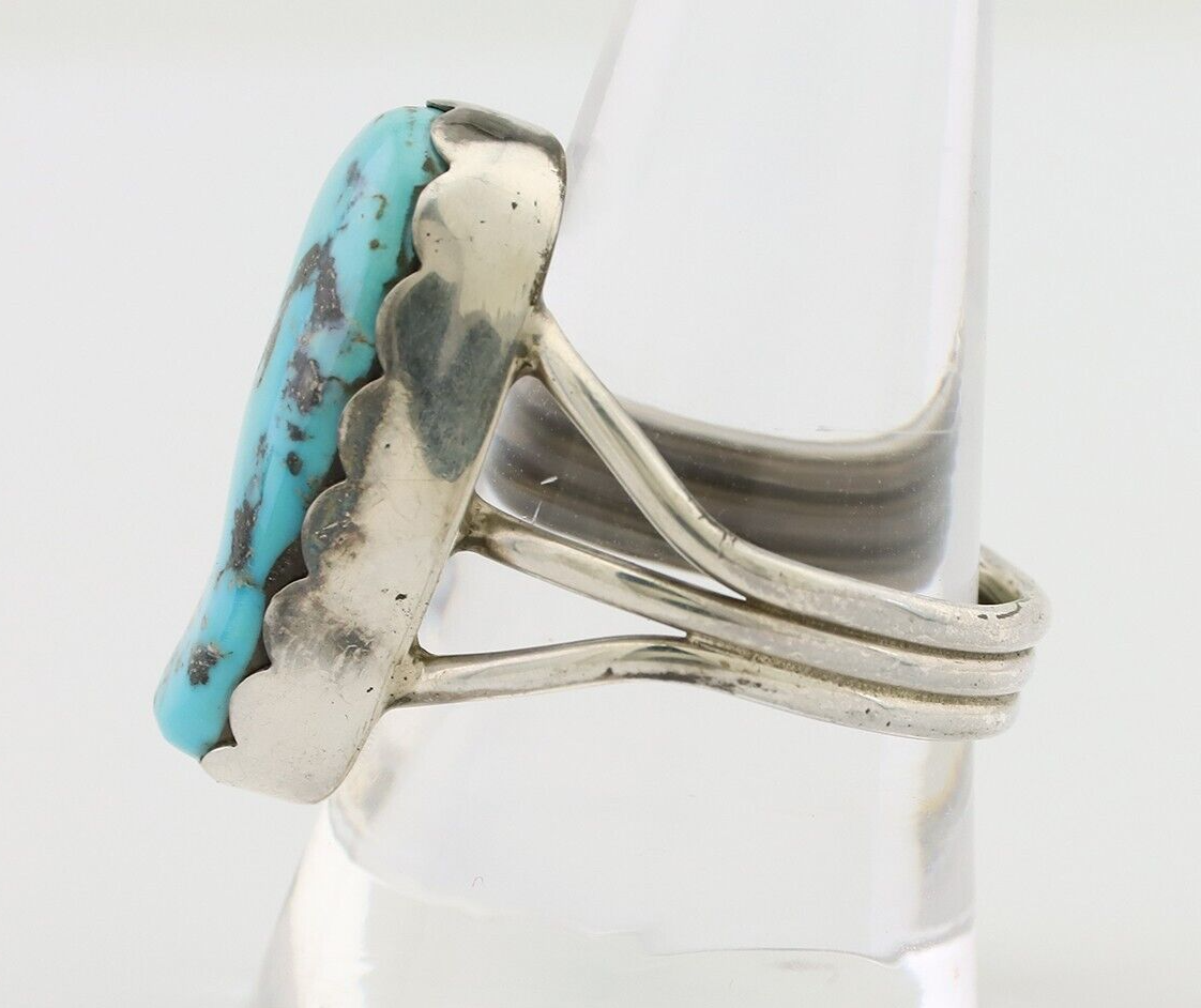 Navajo Ring 925 Silver Natural Blue Turquoise Signed Tony Guerro C.80's