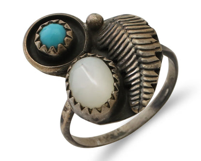 Vintage Handmade Navajo Ring Turquoise & MOP 925 Silver Size 5.75 C.80's