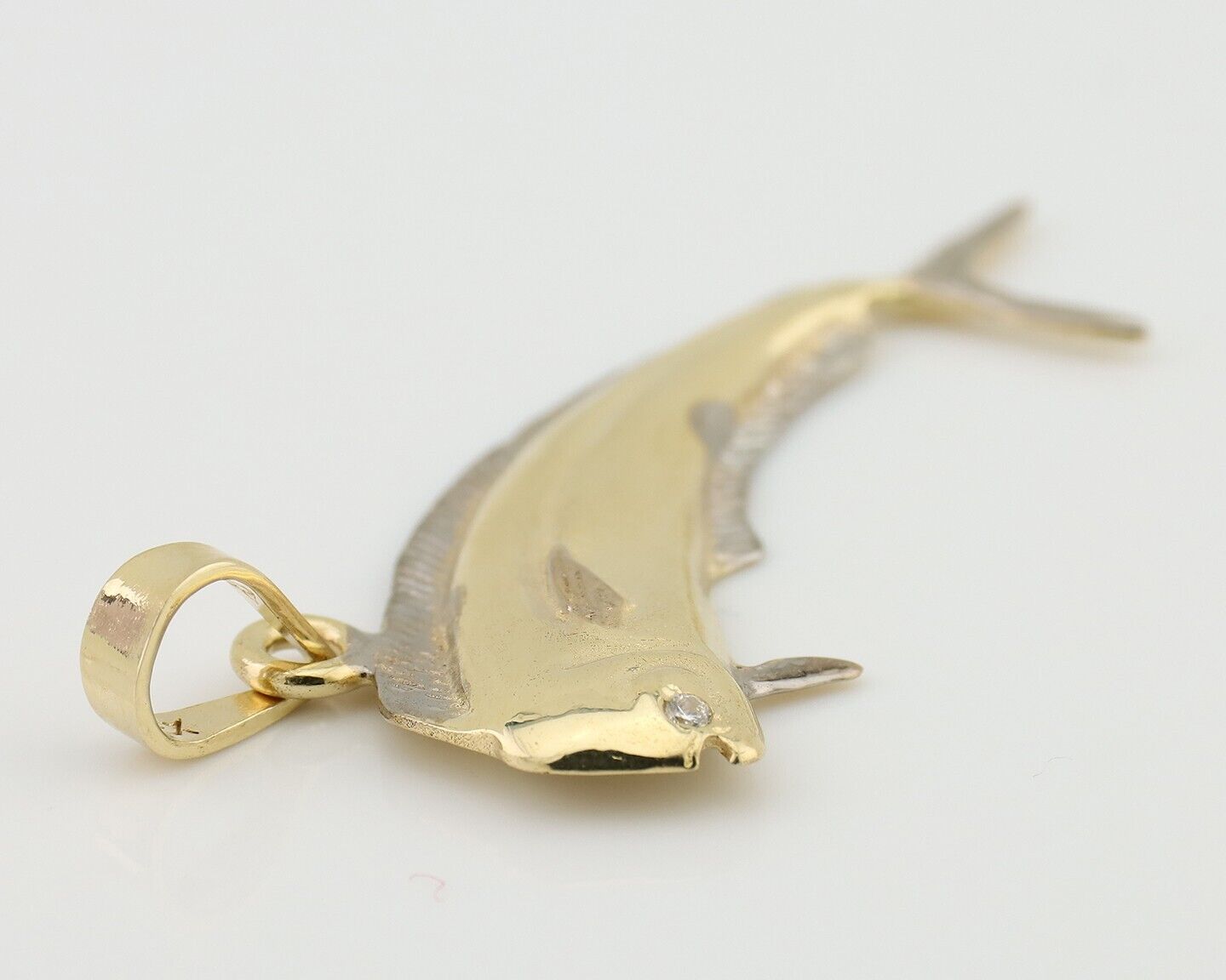 Men 14k Solid Gold Mahi Mahi Dorado Fish Pendant Medium Size 1/2 in x 1 1/2 in