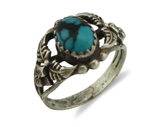 Navajo Ring 925 Silver Spiderweb Turquoise Native American Artist C.80's