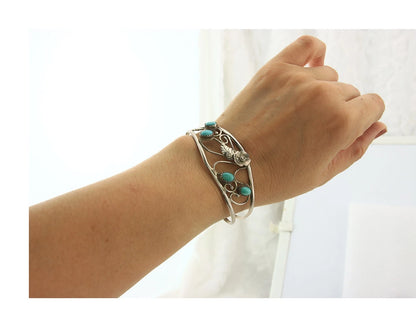 Navajo Cuff Bracelet Sterling Silver Turquoise Vintage Signed EG