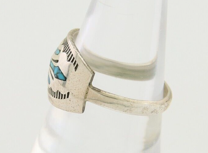 Men Navajo Thunderbird Ring 925 Silver Turquoise Native Artist C.80's