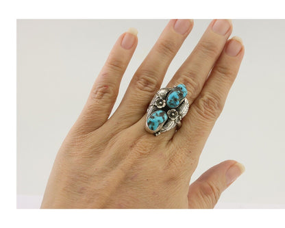 Navajo Ring 925 Silver Sleeping Beauty Turquoise Signed Evelyn Abeita C.80's