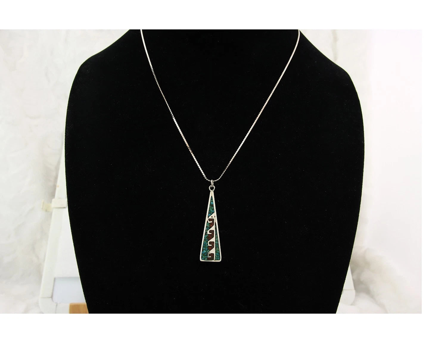 Navajo Necklace Sterling Silver Authentic Inlaid Gemstone Native American