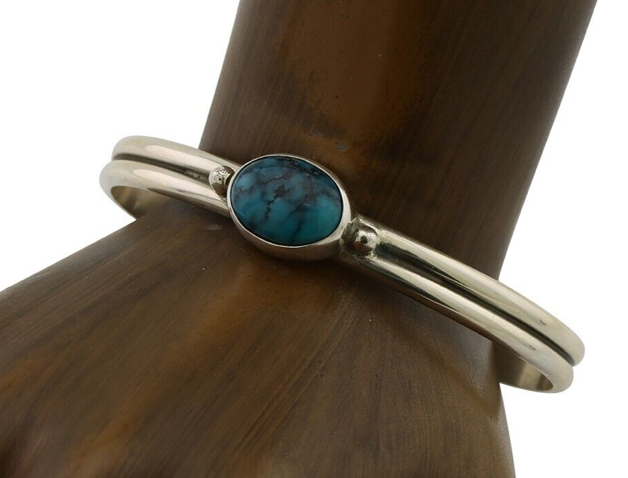 Navajo Cuff Bracelet 925 Silver Natural Blue Turquoise Native American C.80's