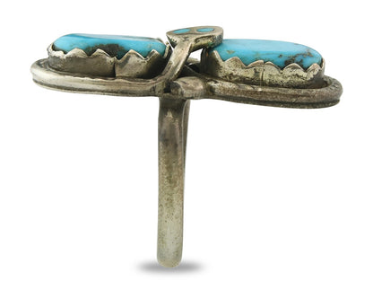 Vintage Zuni Ring 925 Sterling Silver Turquoise Signed Effie C Size 6.75