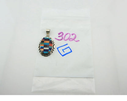 Navajo Pendant 925 Sterling Silver Natural Gemstones Vintage Signed Rabbit Stick