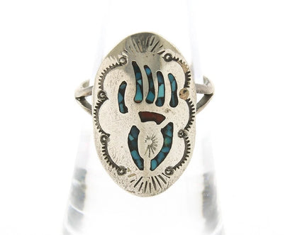 Navajo Bagger Paw Ring Sterling Silver Natural Gemstone Vintage Size 5.75